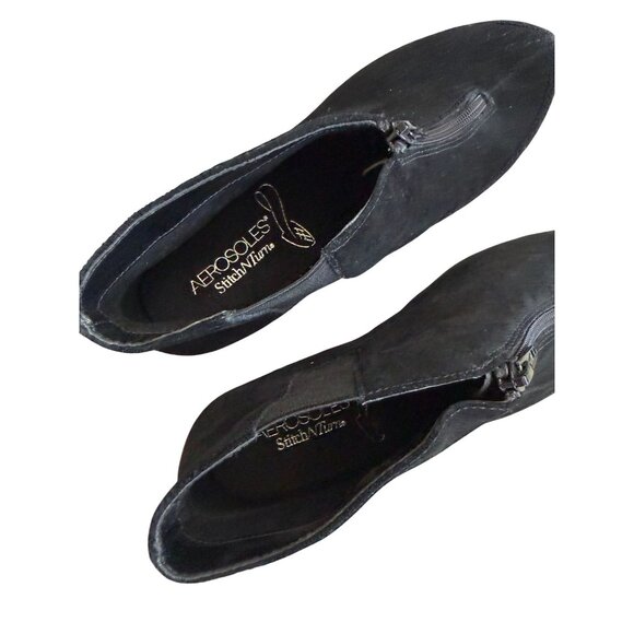 AEROSOLES Black Suede Zip Wedge Booties Ankle Boots Size 6.5 - Picture 4 of 8